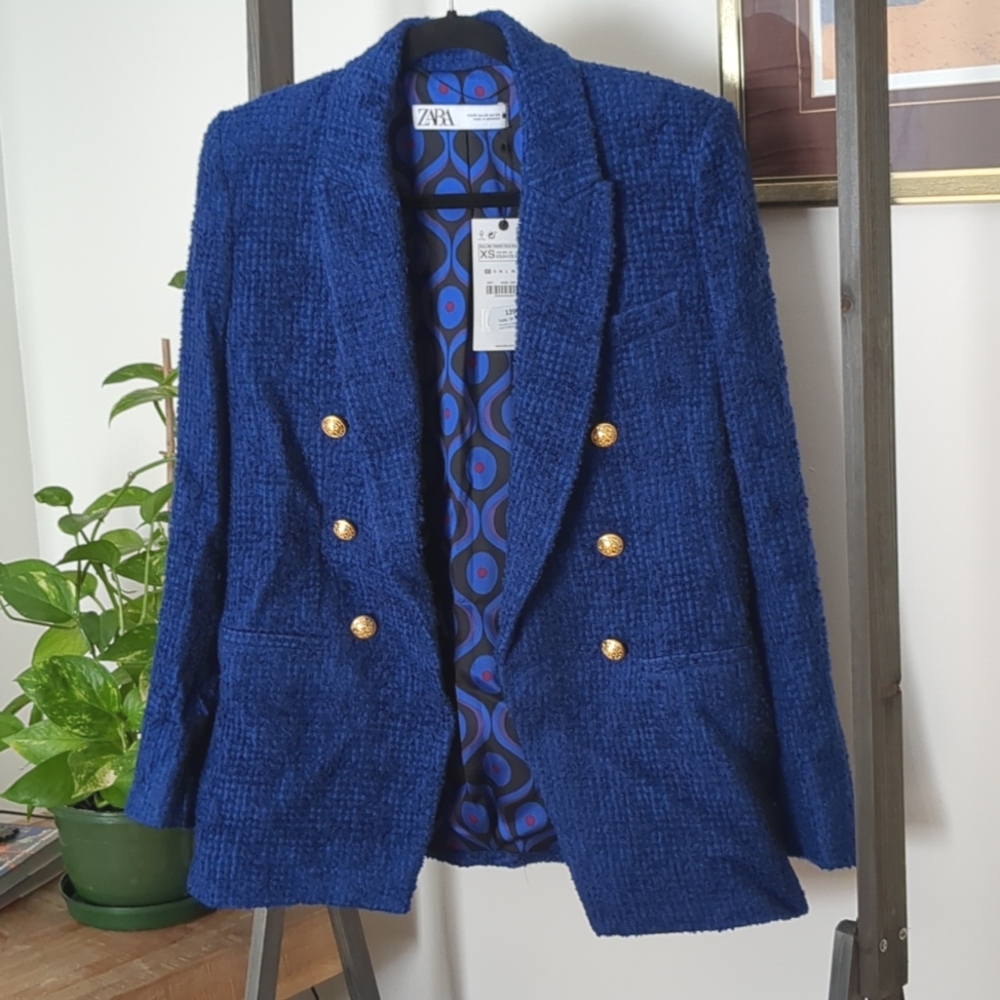 BNWT - ZARA TEXTURED TAILORED BLAZER BLUISH -XS